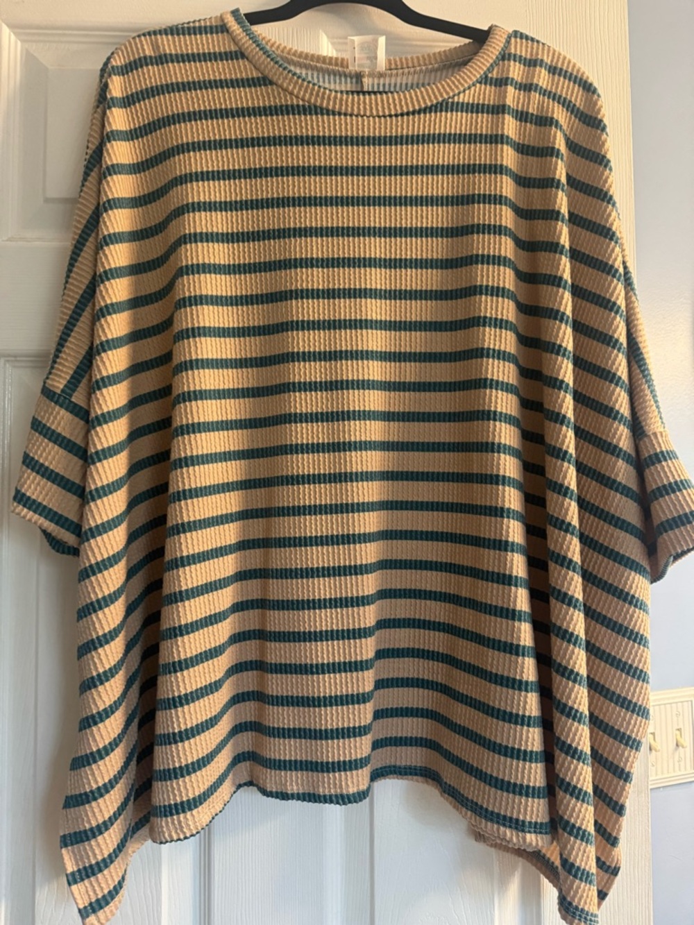 Cream and Teal Striped Women’s Top